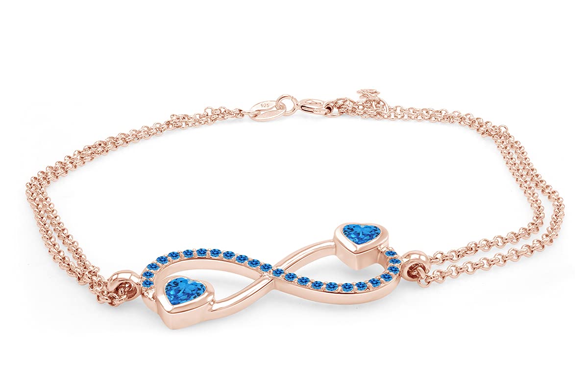 AFFY Simulated Gemstone Infinity Heart Chain Bracelet - 14k Rose Gold Plated Sterling Silver - Elegant Jewelry Gift for Women, Perfect for Valentine's Day, Anniversary & Special Occasions