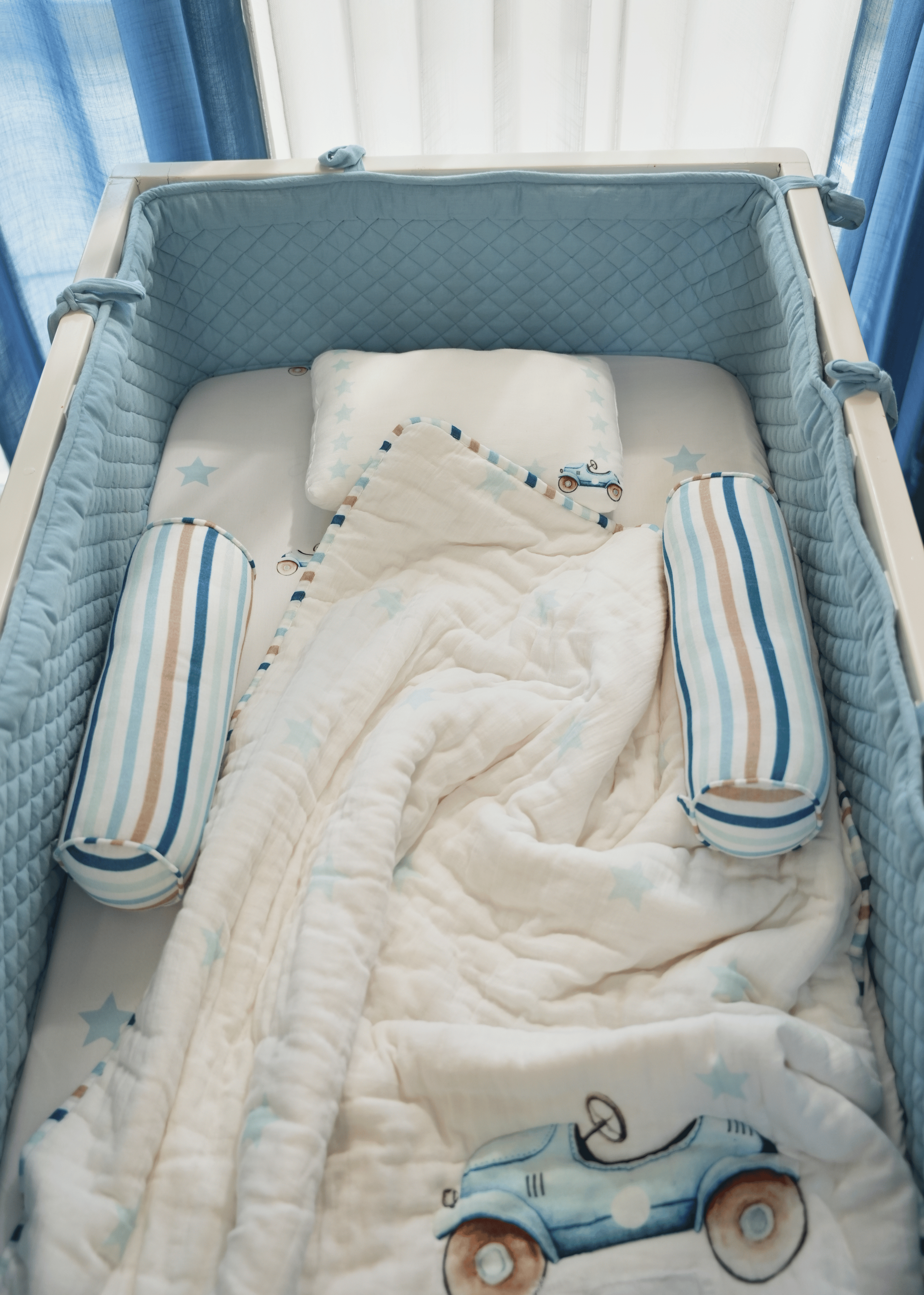 Roadster Complete Baby Cot Bedding Set with Soft Bumper - Premium Nursery Bedding for Newborns & Toddlers | Perfect for Cribs, Daycare & Nursery Decor