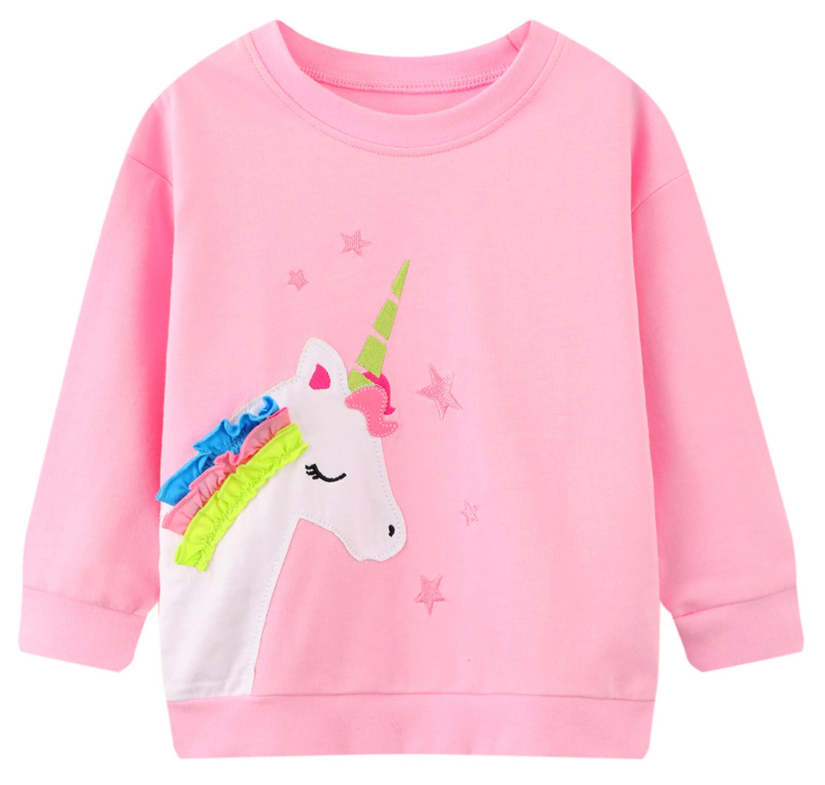 Girls' Graphic Crewneck Sweatshirt - Long Sleeve Cotton Fleece Pullover | Casual Playwear & Everyday Outfit for Toddlers & Kids