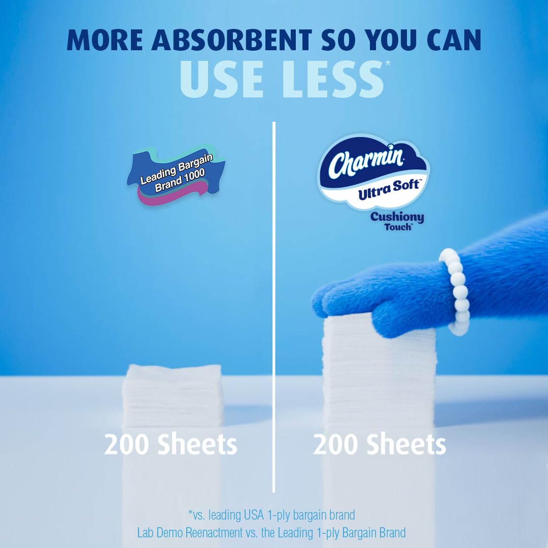 Charmin Ultra Soft Cushiony Touch Toilet Paper - 18 Family Mega Rolls (90 Regular Rolls) | Gentle Bathroom Tissue for Sensitive Skin | Perfect for Home, Office & RV Use