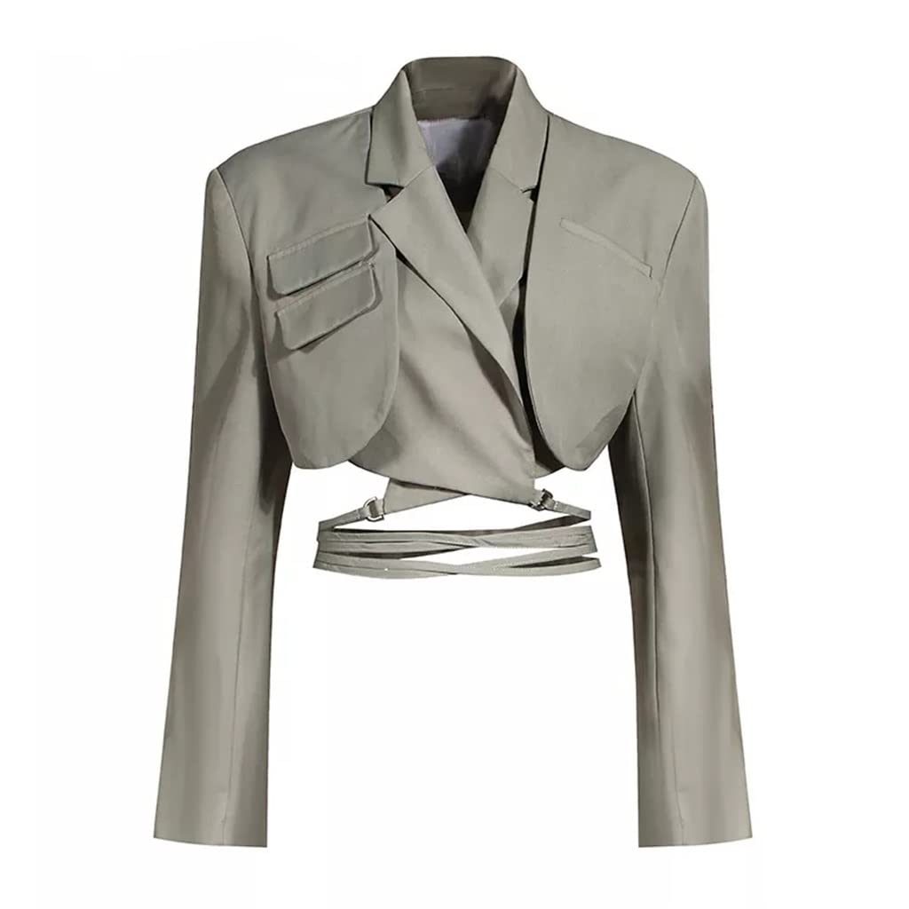 Elegant Women's Irregular Blazer with Notched Long Sleeves & Lace-Up Bowknot - Spring Fashion Blazer for Office, Party & Date Night (Green, Size M)