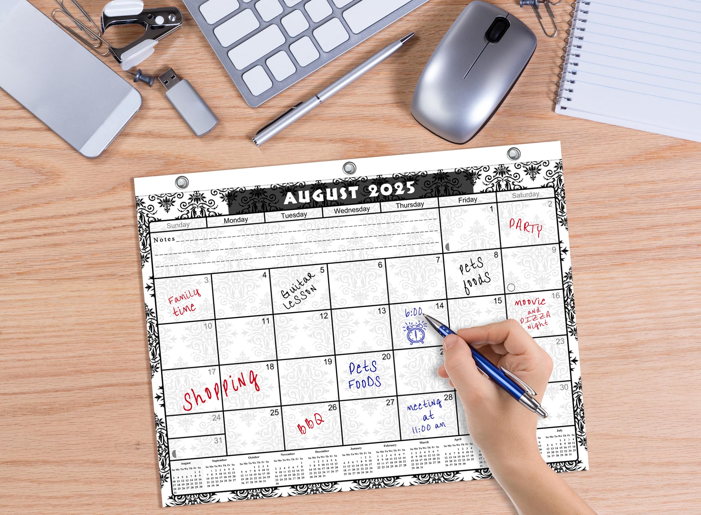 2025-2026 Student Planner | 12-Month Academic Calendar for College Students | 3-Ring Binder, Desk & Wall Organizer | School & Office Supplies | Made in USA (Black & White Damask Pattern) - Perfect for Class Scheduling, Homework Tracking & Time Management