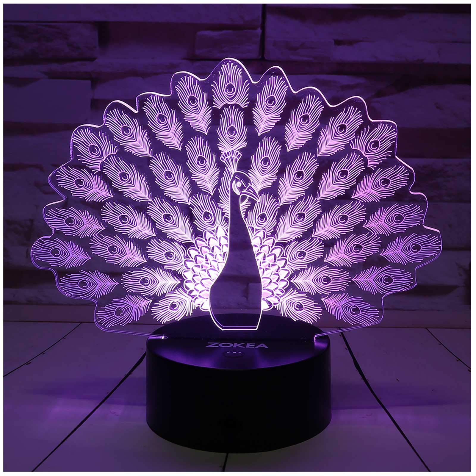 3D Night Light with 7 Color Changing Modes - Smart Touch & Remote Control LED Lamp for Kids, Girls, Boys - Perfect Bedroom Decor, Gift for Women (Peacock Design) - Ideal for Nursery, Kids Room, Home Decor & Relaxation
