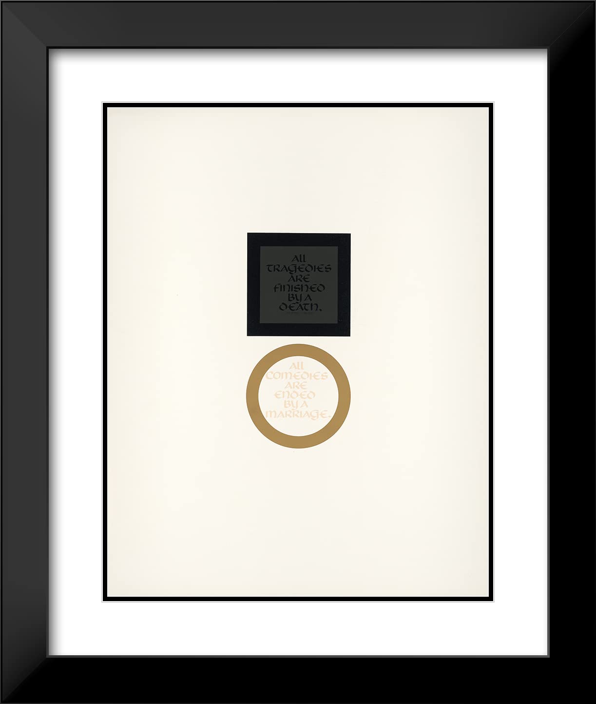 Herb Lubalin 15x18 Black Modern Frame with Double Matted Museum Art Print - 'All Tragedies Are Finished by a Death. All Comedies Are Ended by a Marriage' Lord Byron Quote (1965) - Perfect for Home Office Decor, Living Room Wall Art & Literary Gift Ideas