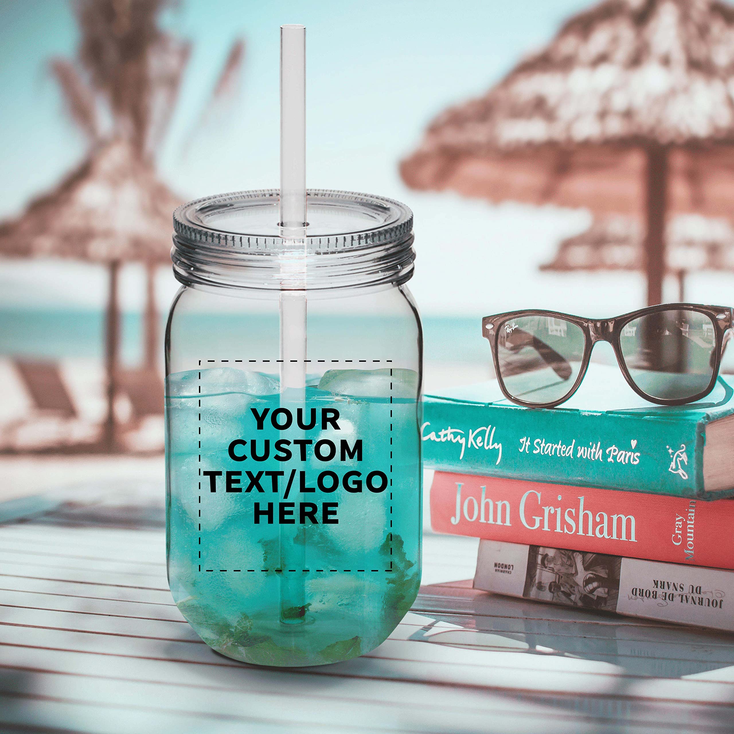 50-Pack 24oz Clear Custom Plastic Mason Jars with Straws - Bulk Personalized Jars for Overnight Oats, Candies, Fruits, Pickles & Beverages - Perfect for Meal Prep, Party Favors & DIY Storage