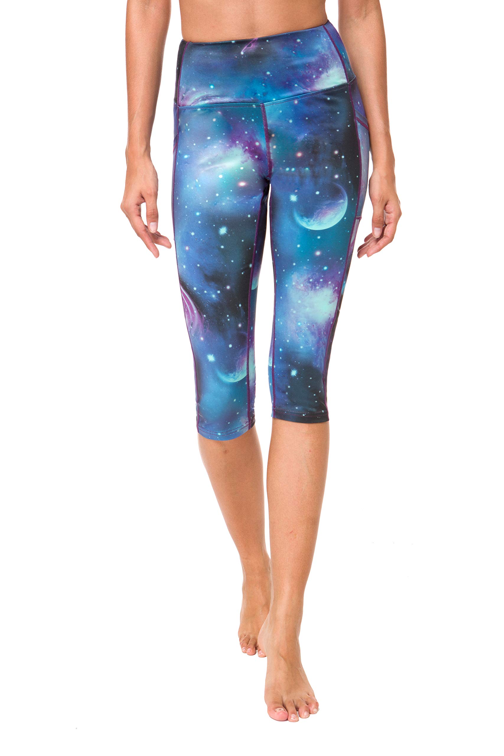 Women's High-Waisted Sugar Pocket Running Yoga Pants - Floral Patterned Capris for Gym, Workout & Lounge Wear