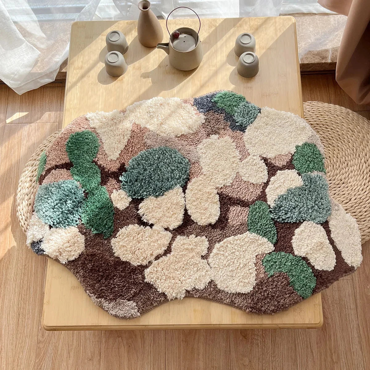 Abstract Forest Moss Tufted Accent Rug - Soft Modern Home Decor for Living Room, Bedroom & Nursery - Eco-Friendly Floor Mat for Cozy Interior Design