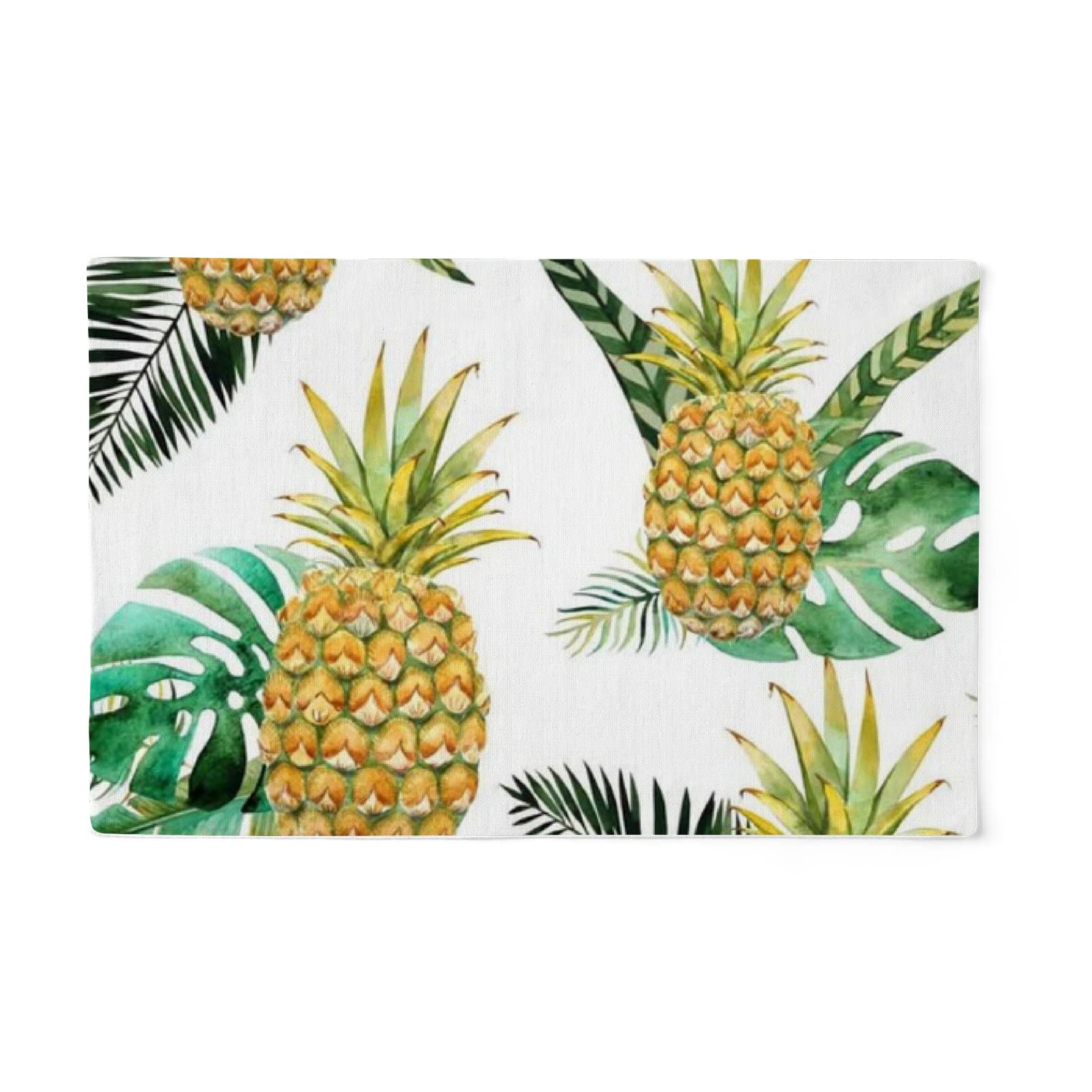 Premium Linen Placemats Set of 6 - Durable & Reusable 12x18 Inch Table Mats for Dining Room Decor, Tropical Pineapple Design - Perfect for Dinner Parties, Family Gatherings & Everyday Meals