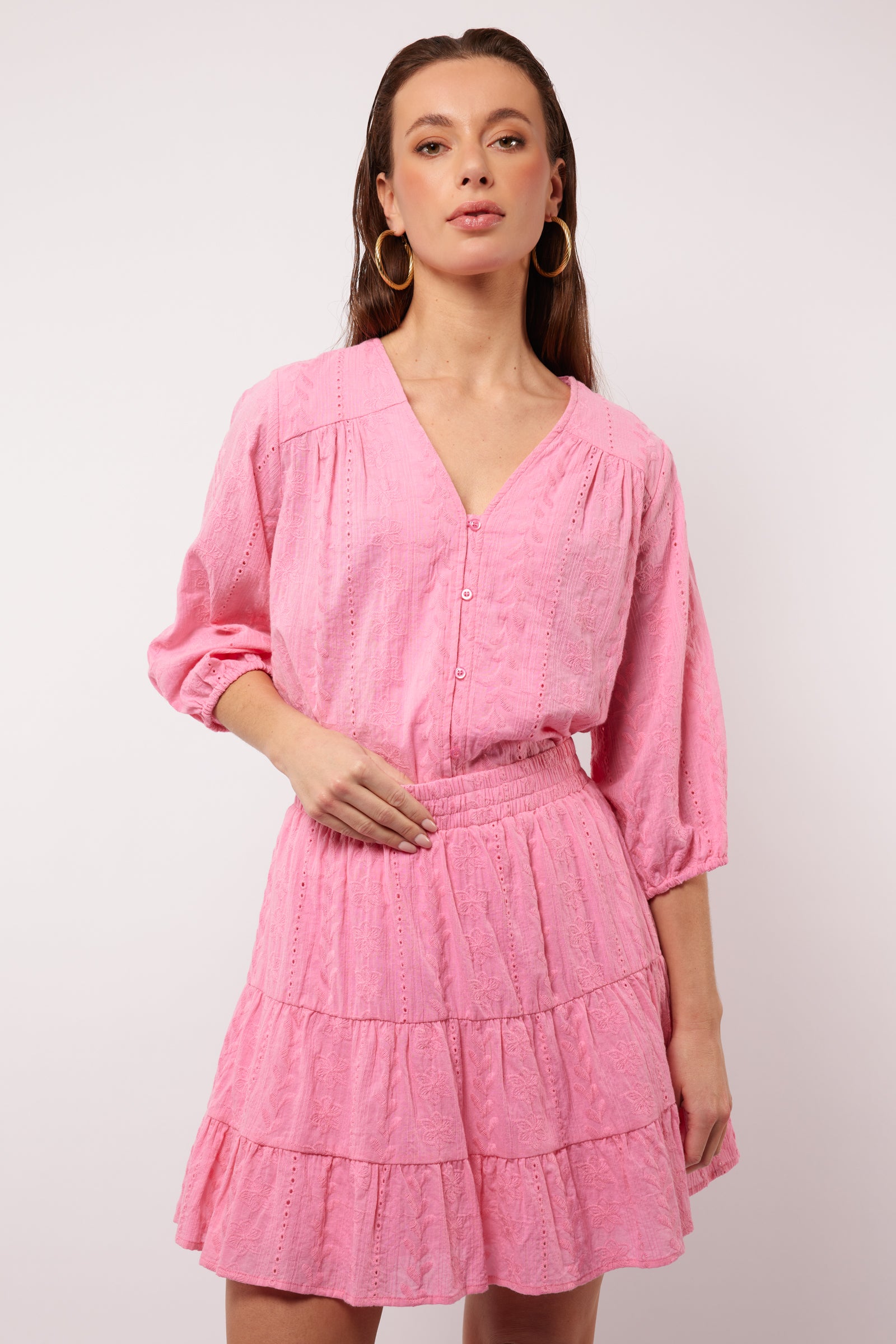 Amari Blouse Women's Fashion Top - Soft Blush Rose Color, Elegant Short Sleeve Shirt for Casual Wear, Office Outfits & Date Nights