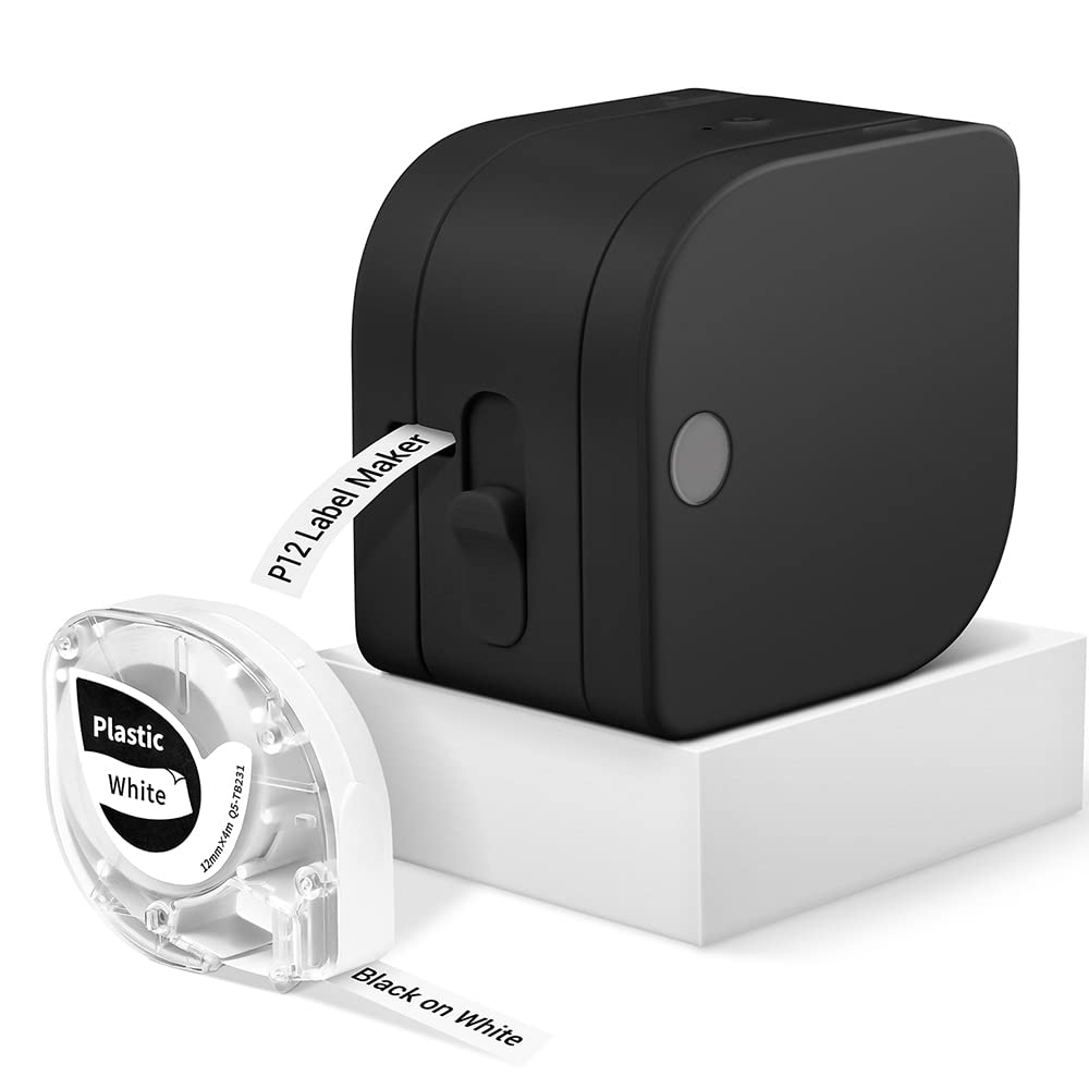 Phomemo P12 Mini Bluetooth Label Maker with Multi-Color Fonts - Portable Label Printer for Home Office Organization, School Supplies & Craft Projects - Includes 1 Pack 12mm x 4m Label Tape Refills - Perfect for Organizing Files, Pantry Items & Classroom Materials