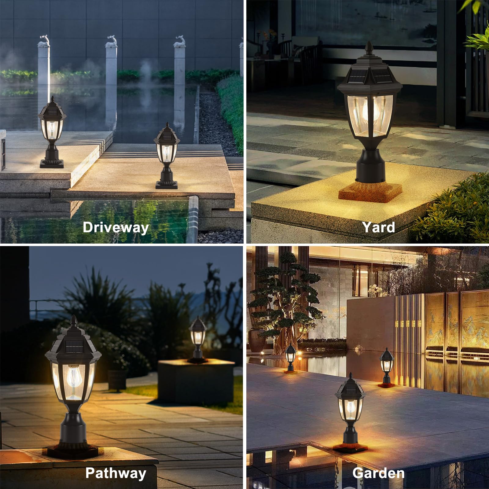 Solar Post Lights 2 Pack - Waterproof Motion Sensor Outdoor Lighting with No Pier Mount Base | Solar Powered Pole Lanterns for Patio, Yard, Garden & Pathway Illumination