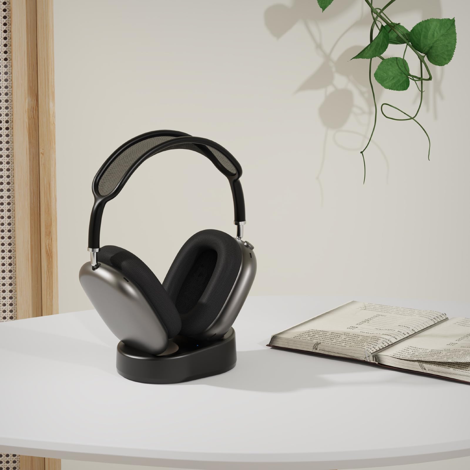 Premium Magnetic Headphone Stand for AirPods Max - Wireless Charging Base, Portable Desktop Holder with Secure Storage | Perfect for Home, Office & Travel Use (Black)