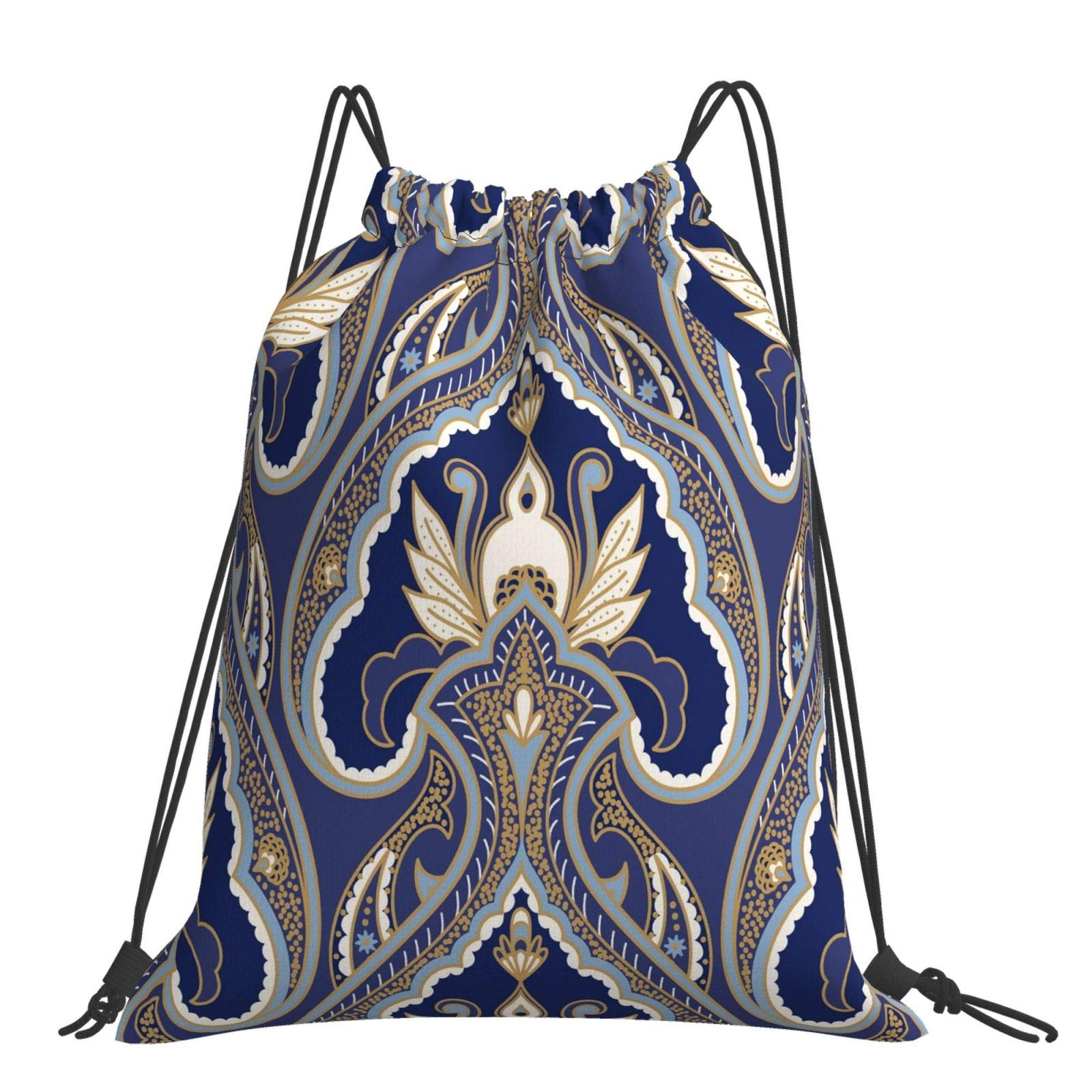 Wozukia Paisley Pattern Drawstring Backpack - Lightweight Large Capacity Gym Bag for Women & Men, Ethnic Floral Design Travel Backpack for Sports, Shopping, Beach, School and Outdoor Activities