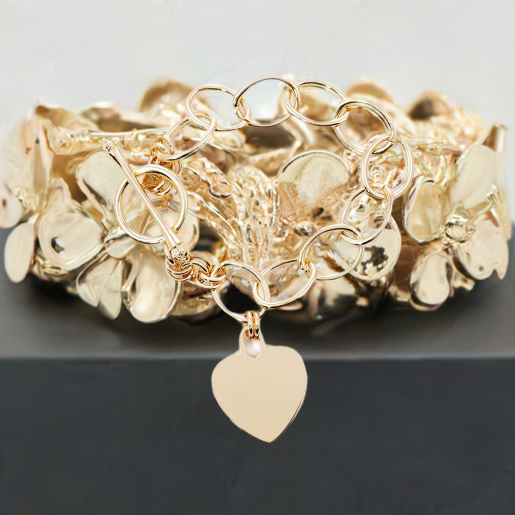 14K Gold Plated Heart Toggle Bracelet for Women - Elegant Jewelry Gift for Valentine's Day, Anniversary & Special Occasions