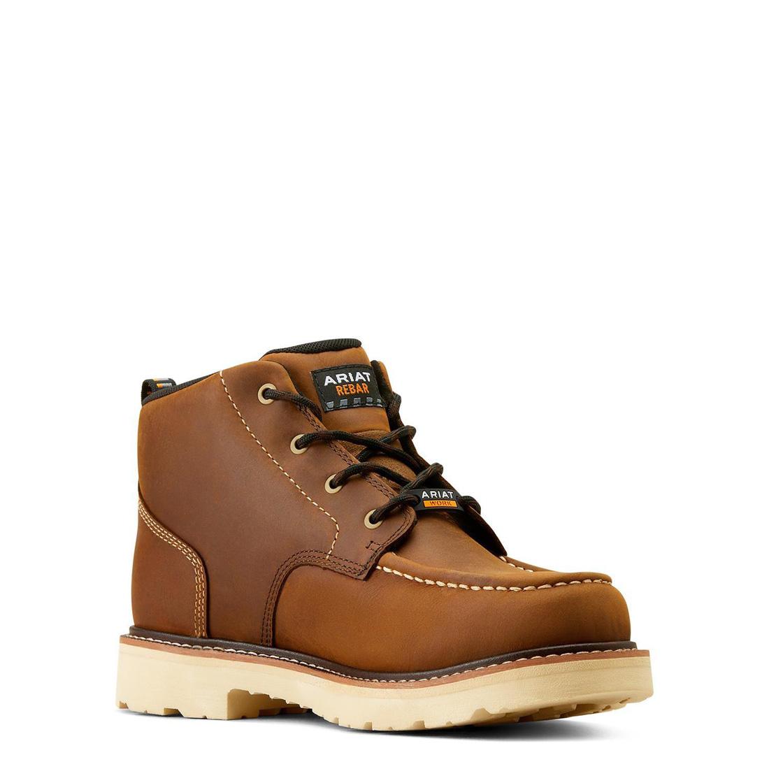 Waterproof Distressed Brown Soft Toe Chukka Boots for Construction Work - Heavy Duty Rebar Lift Safety Shoes for Outdoor Work & Hiking