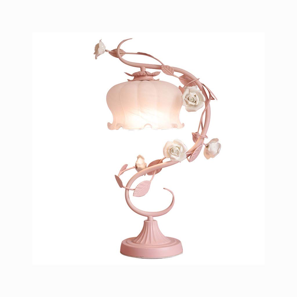 Elegant Pink Flower Glass Table Lamp with LED Light - Modern Desk Lamp for Living Room, Bedroom, Office & Wedding Decor - Perfect for Girls Room, Princess Theme & Home Decoration