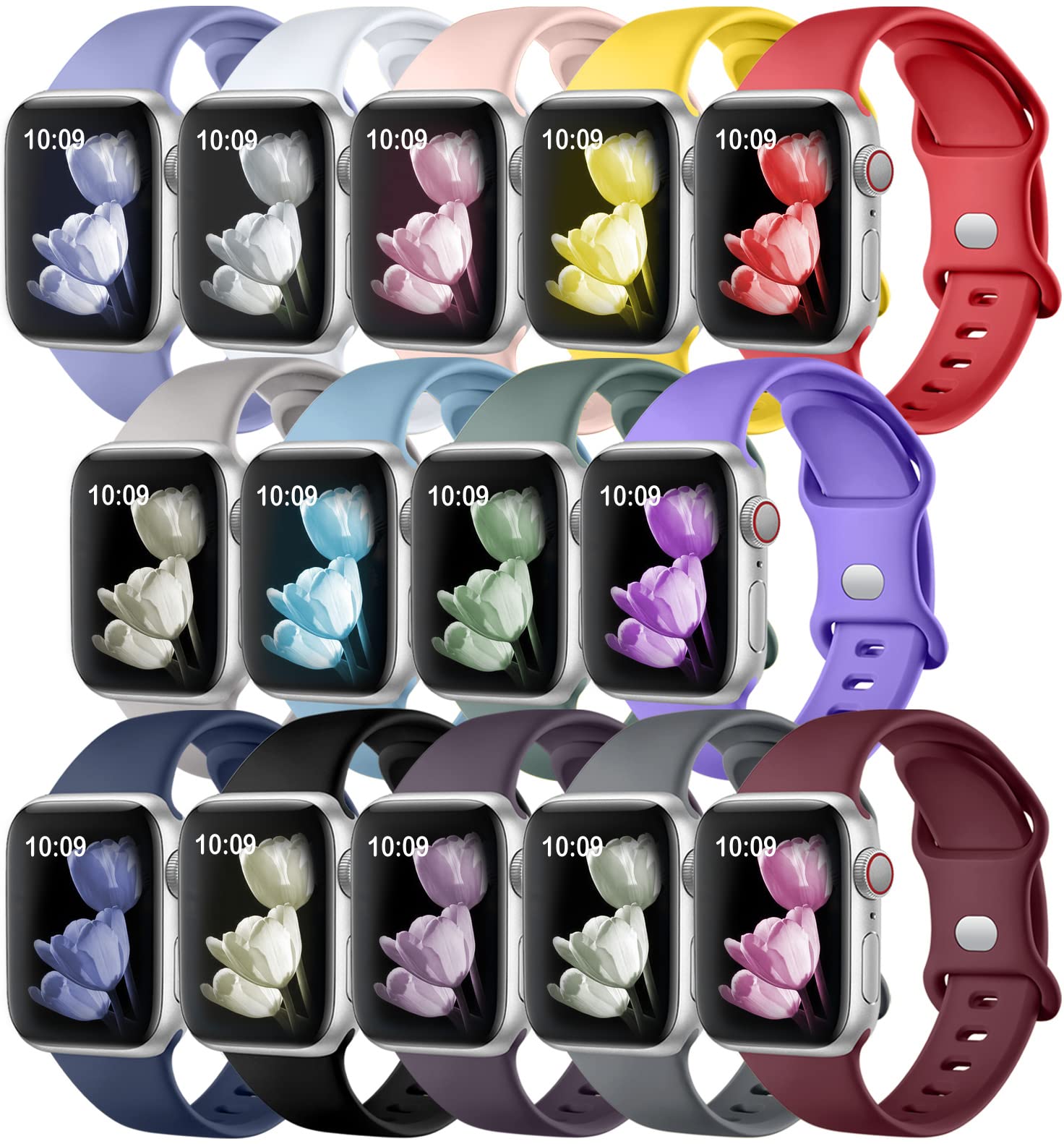 14 Pack Soft Silicone Apple Watch Bands Compatible with 38mm 40mm 41mm 42mm 44mm 45mm 49mm - Sport Strap for iWatch Series 8/7/6/5/4/3/2/1/SE/Ultra - Comfortable Wristband for Women & Men - Perfect for Workouts, Running & Everyday Wear