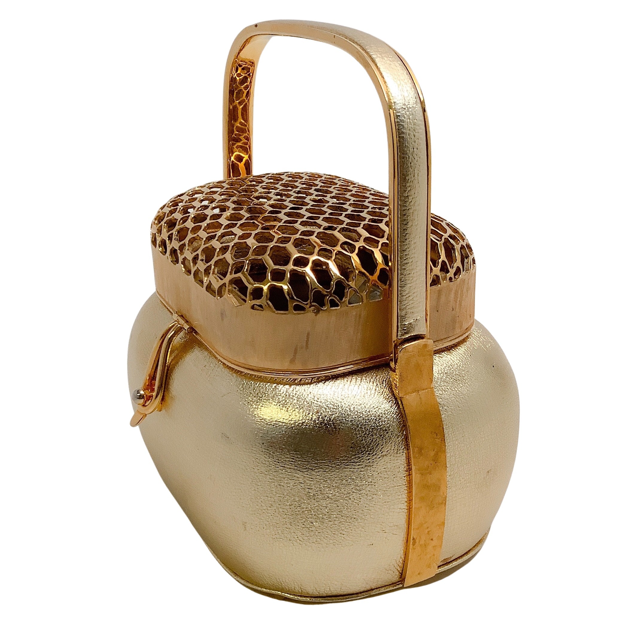 Vintage Judith Leiber Gold Leather Evening Clutch with Metal Mesh Top - Perfect for Formal Events, Weddings & Special Occasions