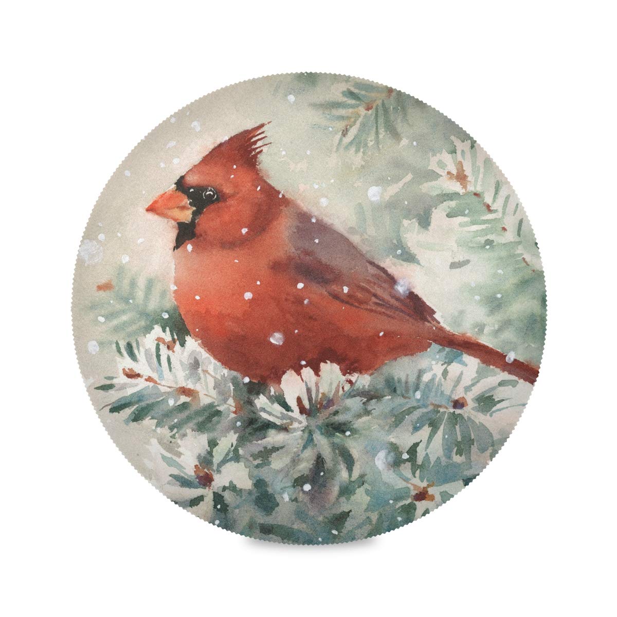 Round Dinner Placemats Set of 6 - Winter Bird Snowflake Washable Durable Table Mats (15 Inch) for Holiday Dining & Home Decor