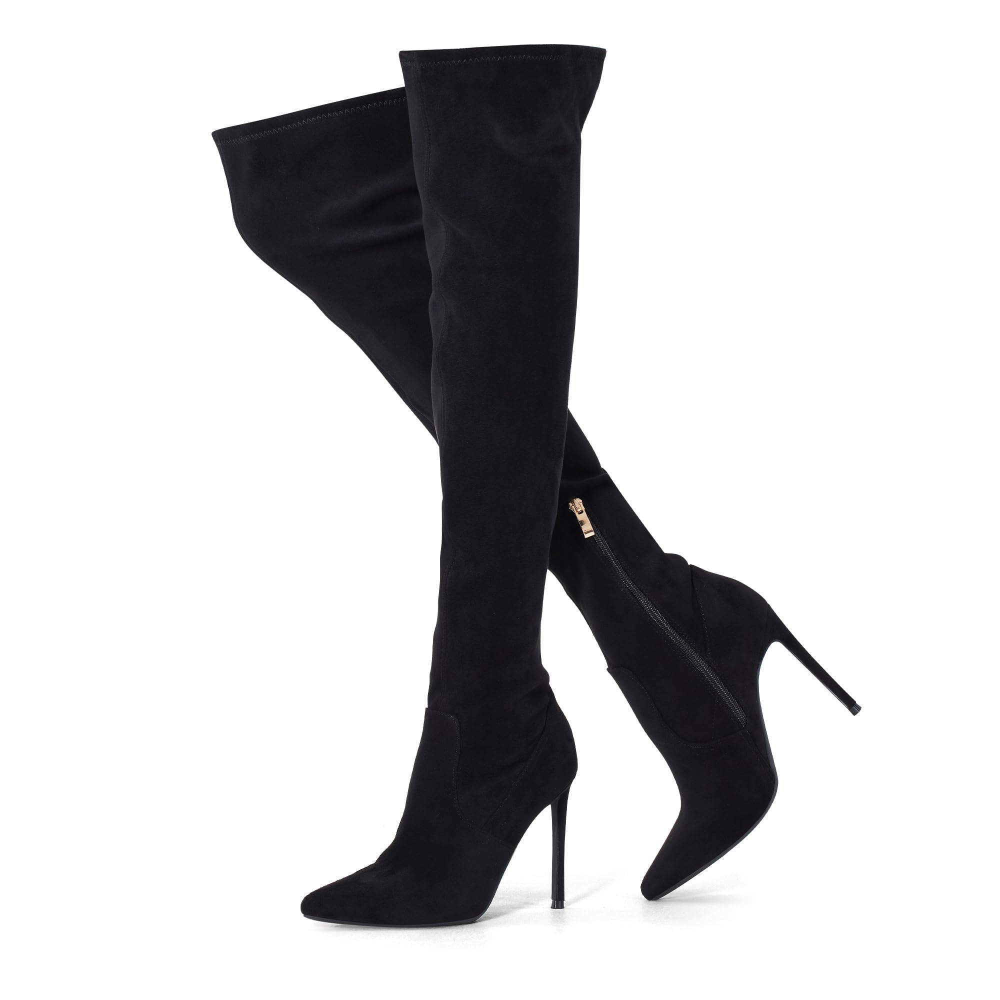 GENSHUO Women's Suede Over The Knee Boots with Stiletto Heel - Stretchy Thigh High Boots, Pointed Toe, Sexy Long Boots for Party, Night Out & Winter Fashion