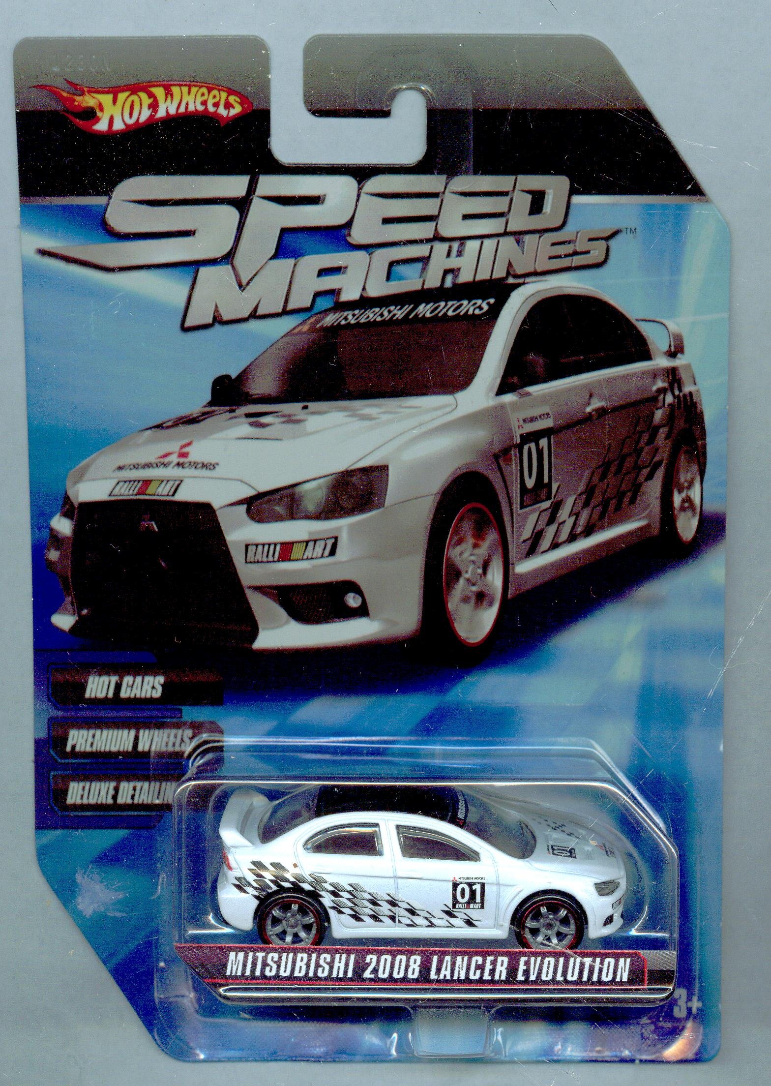 Hot Wheels 1:64 Scale Mitsubishi 2008 Lancer Evolution Speed Machines Diecast Car - White Collectible Toy for Racing Enthusiasts & Kids - Perfect for Display, Play & Car Collections
