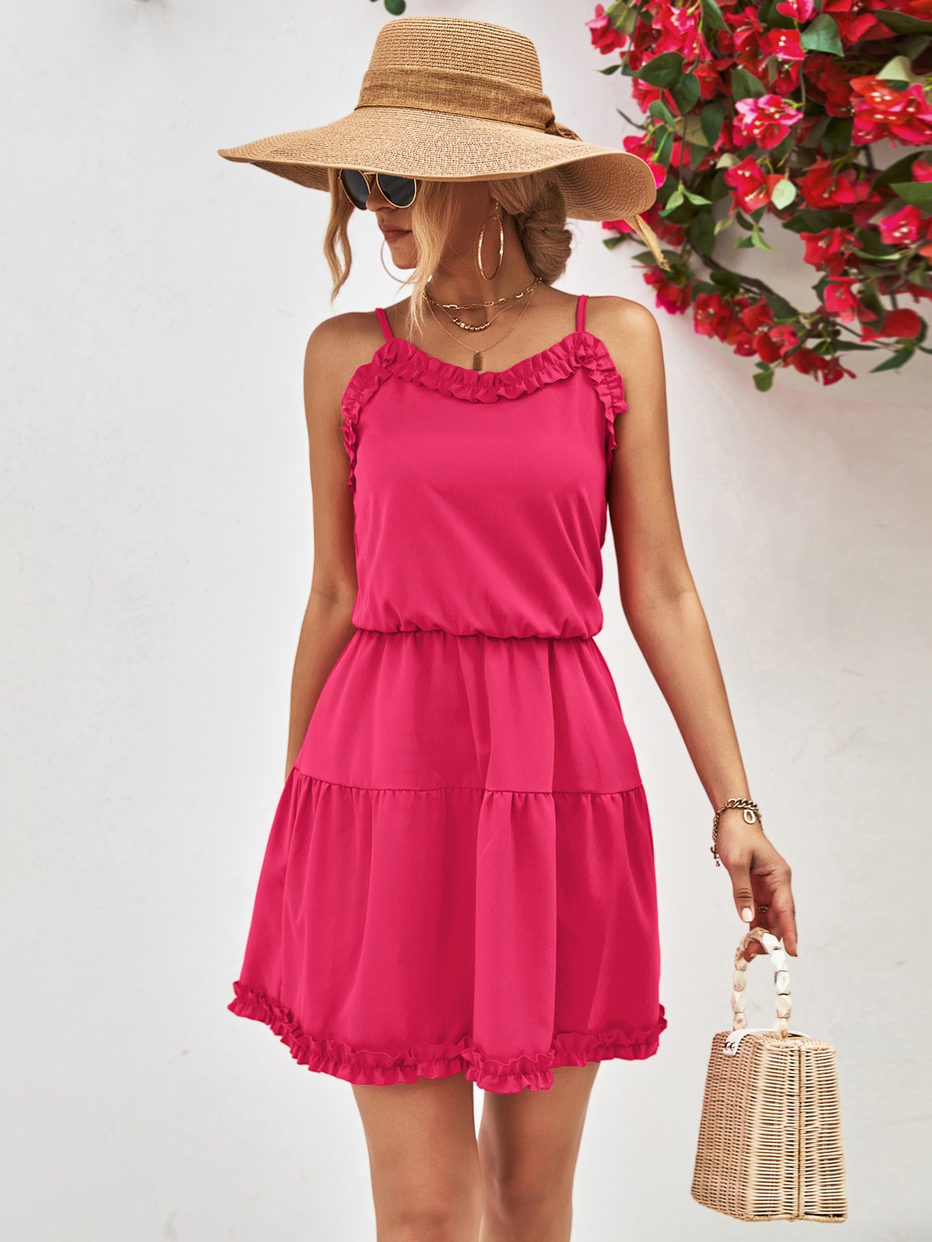 Resort Style Spaghetti Strap Mini Dress - Flowy Summer Beach Dress for Women, Sexy Sleeveless Party Dress, Perfect for Vacations, Weddings & Night Out