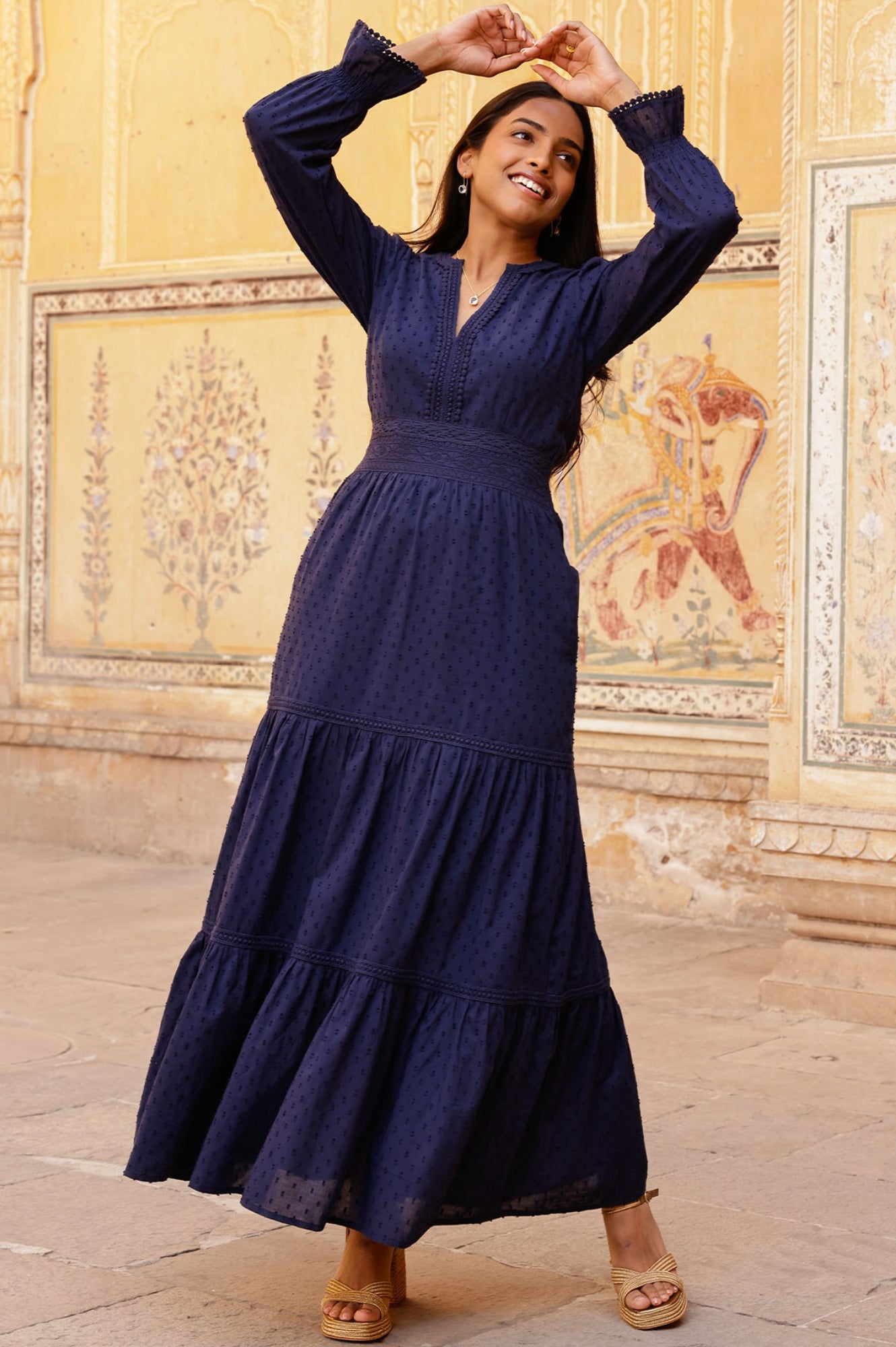 Purdie Organic Cotton Dobby Dress for Women - Navy Blue Casual Summer Dress | Perfect for Beach, Office, and Everyday Wear