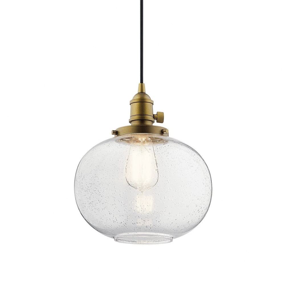 Kichler Avery 9.75 Inch Brushed Nickel Mini Pendant Light with Clear Seeded Glass Shade - Perfect for Kitchen Island, Dining Room, or Entryway Lighting