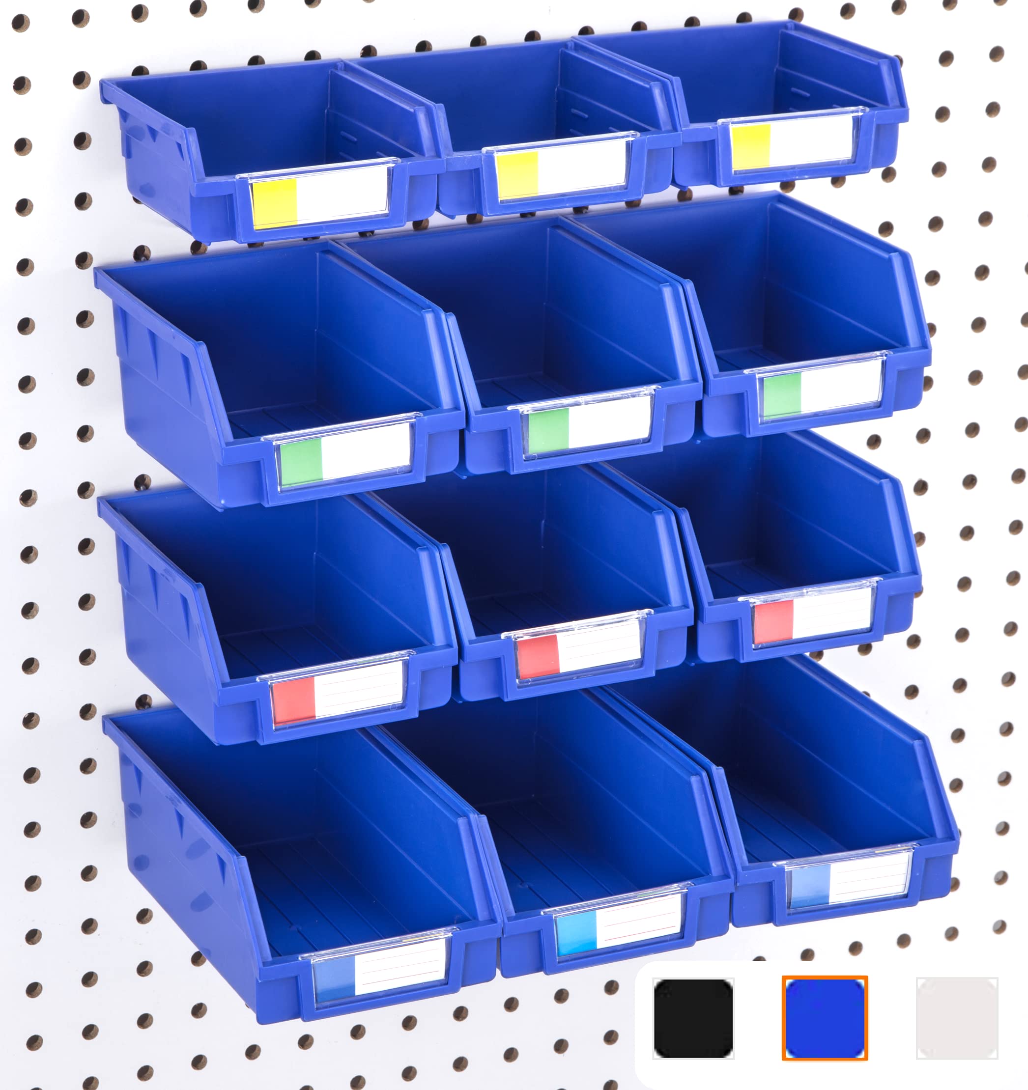 12-Pack Pegboard Bins with Hooks - Universal Pegboard Organizer for Hardware, Tools, Craft Supplies & Small Parts - Perfect for Garage, Workshop, Craft Room & Tool Shed Storage