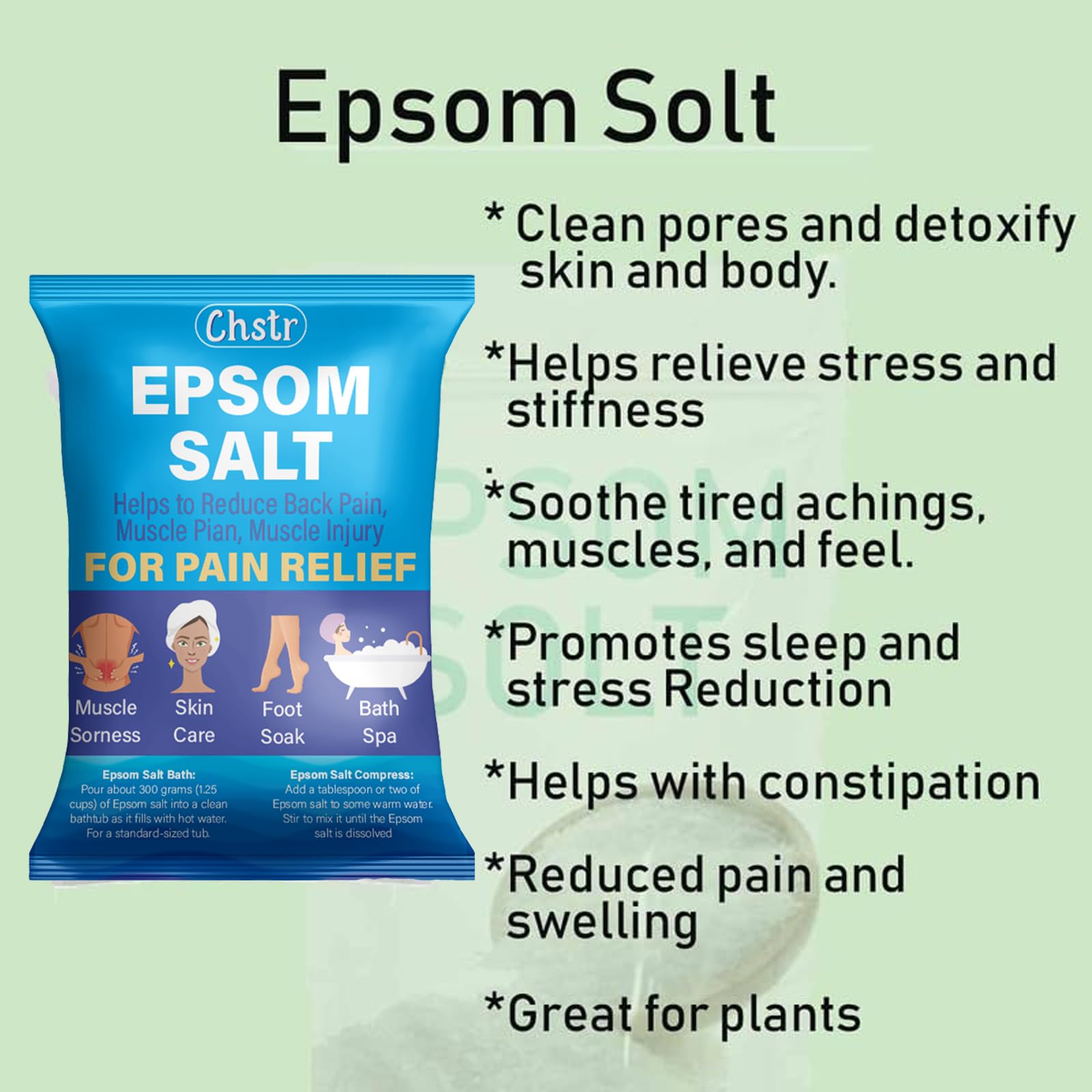 Epsom Salt for Pain Relief - Magnesium Sulfate Bath Crystals for Muscle Relaxation, Foot Soak & Stress Relief (1kg) | Perfect for Post-Workout Recovery, Spa Day & Relaxing Baths
