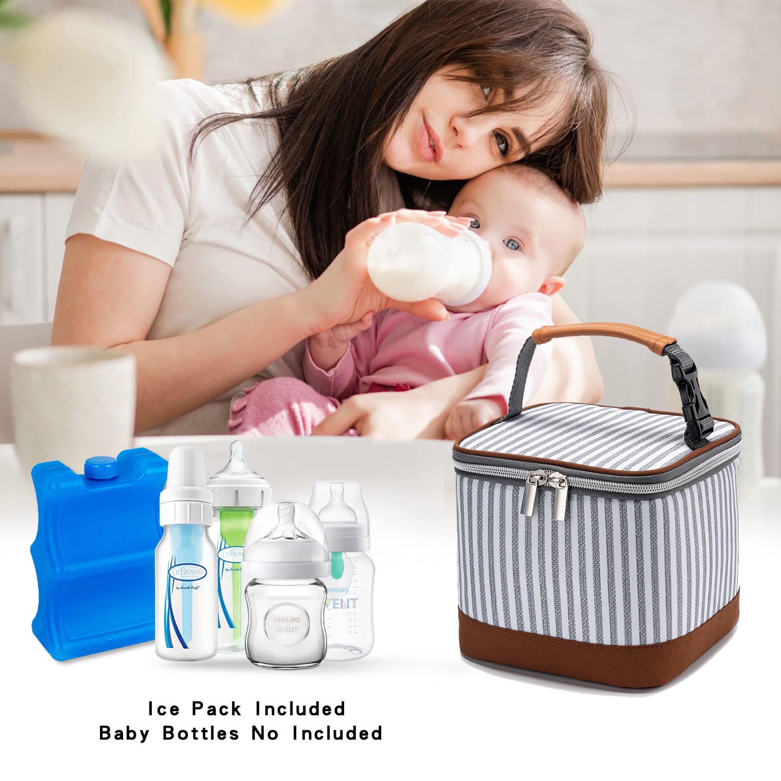 Insulated Breastmilk Cooler Bag with Ice Pack - Holds 4 Baby Bottles (Up to 5oz) | Perfect for Nursing Moms, Daycare & On-the-Go | Includes Adjustable Straps for Easy Carrying | Ideal for Work, Travel & Outdoor Activities