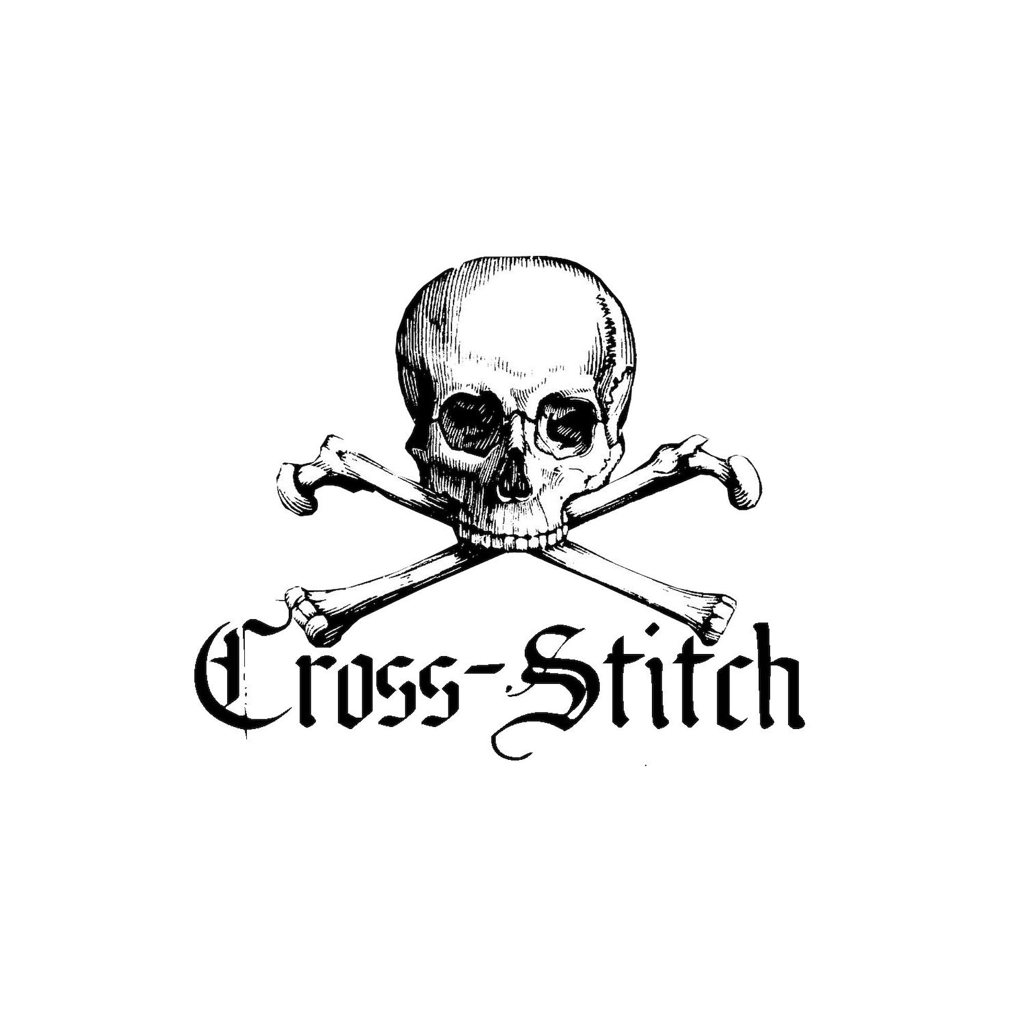 Cross Stitch Skull & Crossbones Oval Sticker - Durable Vinyl Car Bumper Decal for Cars, Laptops & Windows - Gothic Punk Decor for Vehicles, Personal Belongings and Home Decor