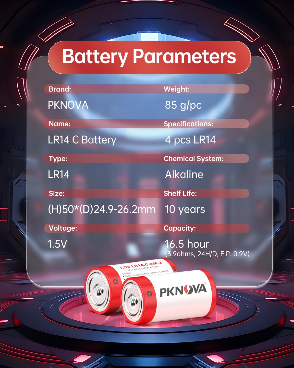 4 Pack C Batteries 1.5V LR14 Alkaline - Long Lasting Power for Flashlights, Toys, Clocks & Household Devices - Bulk Batteries for Home & Office Use