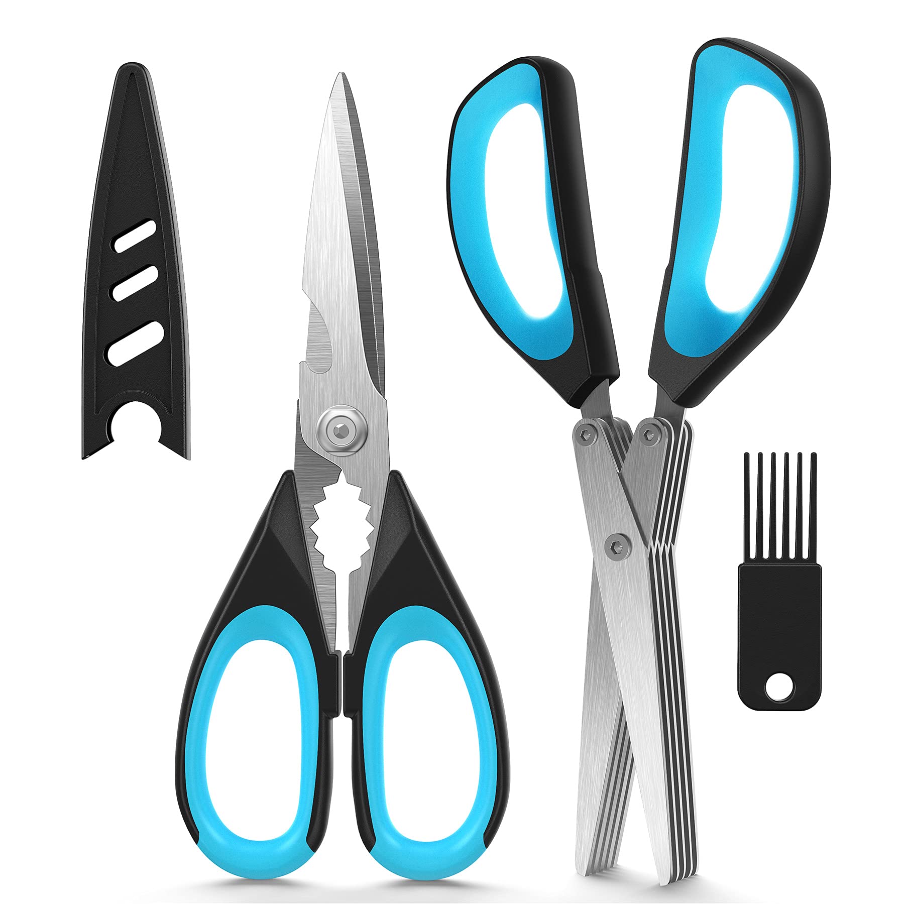 Farani 2-Pack Heavy Duty Kitchen Shears - Stainless Steel Multi-Purpose Food Scissors for Meat, Herbs & Vegetables with 5 Blades & Comfort Grip - Perfect for Cooking, Meal Prep & Butchering