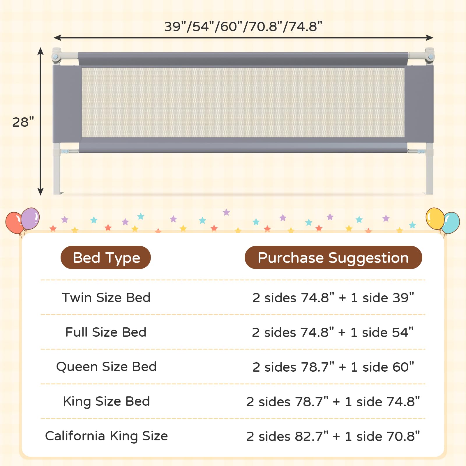 3-Piece King Size Bed Rail for Toddlers - Adjustable Safety Bed Guard for Kids & Baby, Anti-Roll Off Protection for King Beds - Perfect for Nursery, Daycare & Travel Use