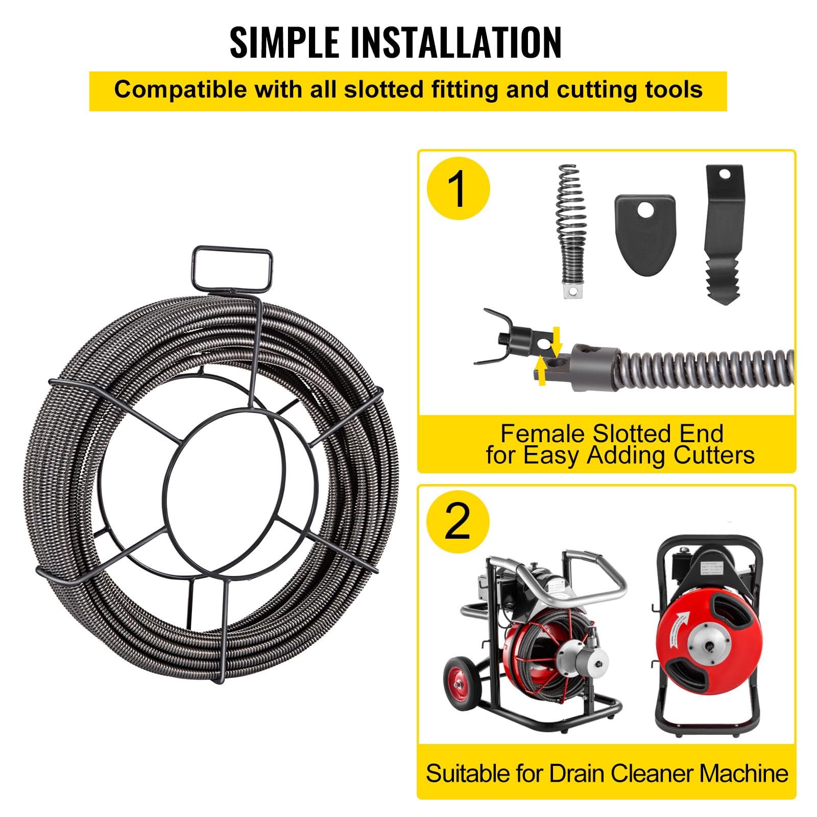 **Mophorn 50ft x 1/2 Inch Solid Core Drain Cleaning Cable - Heavy Duty Sewer Snake Auger for Clogged Pipes, Sinks & Toilets - Perfect for Home, Commercial & Industrial Drain Maintenance**