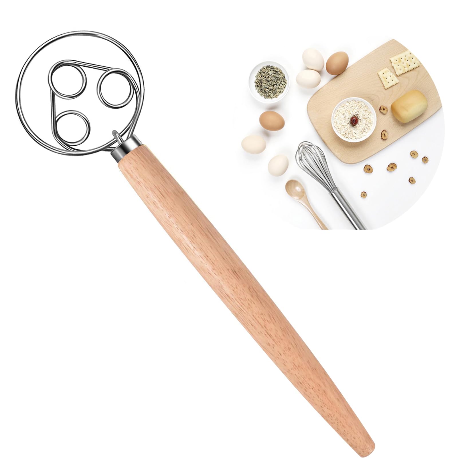 Danish Dough Whisk - Stainless Steel Dutch Style Egg Bread Mixer | Handheld Baking Tool for Pastry, Pizza & Bread Making | Perfect for Home Bakers & Professional Kitchens