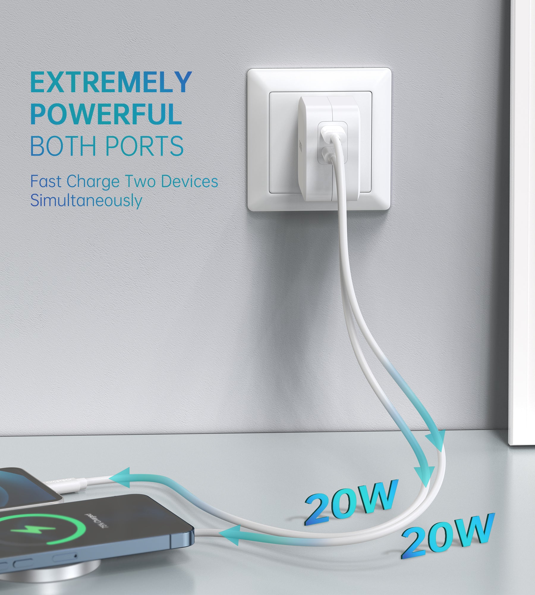 Choetech 40W Dual USB C Wall Charger with Foldable Plug - Fast Charging for iPhone 15/14/13, iPad, Samsung Galaxy - Perfect for Travel, Home & Office Use