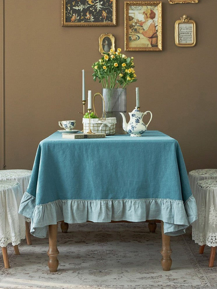 Extra Large Rectangle Tablecloth - Modern Blue Dining Table Cover for Home Decor, Ramie Fabric for Round or Square Tables | Perfect for Dinner Parties, Weddings & Holiday Gatherings