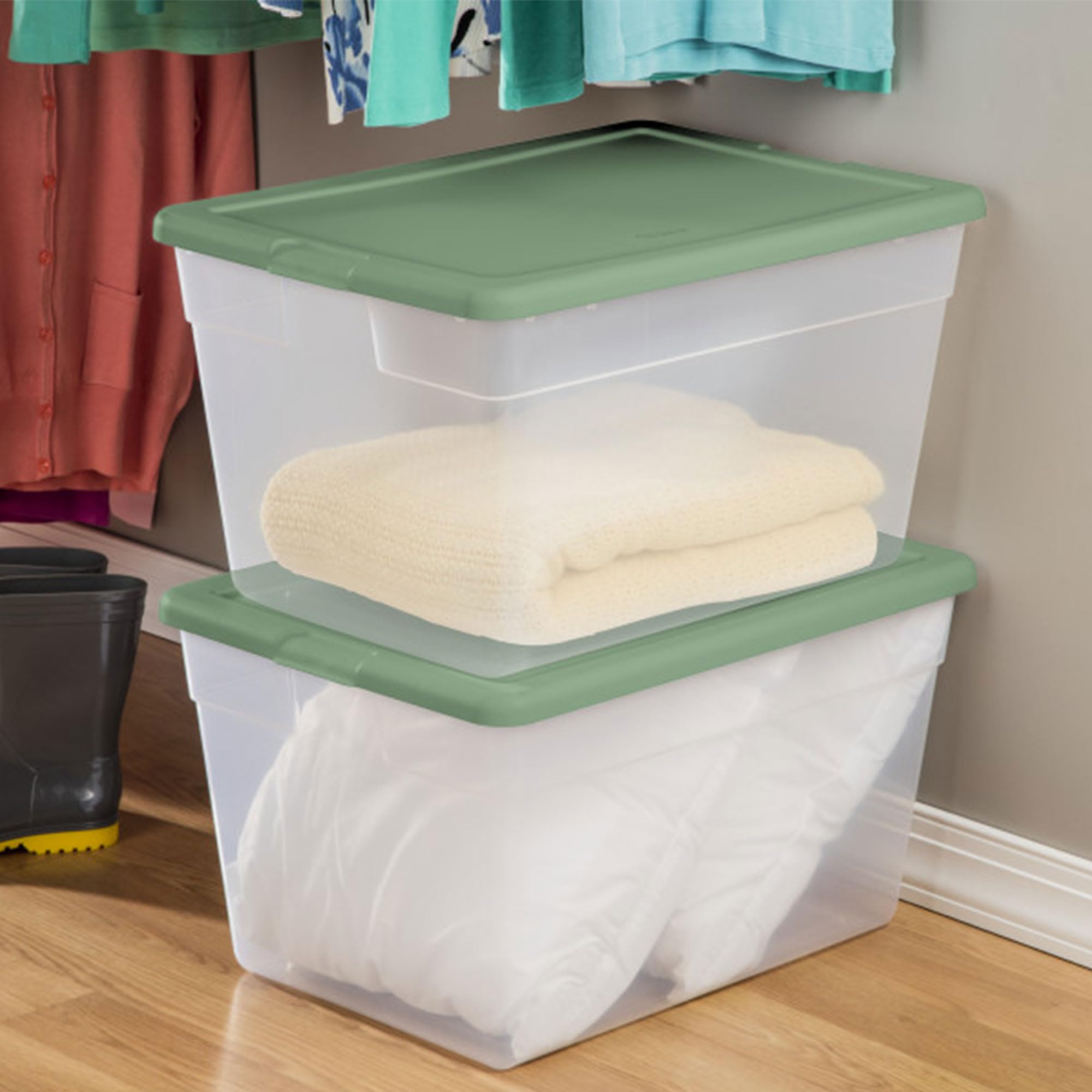 Sterilite 24-Pack Clear Plastic Storage Bins with Lids - Stackable Organizer Containers for Home, Office & Closet - Crisp Green Color - Perfect for Organizing Toys, Clothes & Seasonal Items