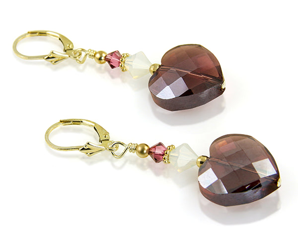 Purple Gemstone Heart Beaded Earrings for Women | Elegant Dangle Jewelry Gift | Perfect for Valentine's Day, Anniversary & Special Occasions
