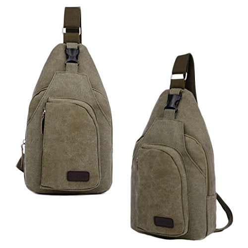 AMA(TM) Men's Outdoor Chest Pack - Waterproof Canvas Waist Bag Sling Satchel Small Backpack for Hiking, Travel & Cycling (Army Green) - Perfect for Camping, Fishing & Daily Commute