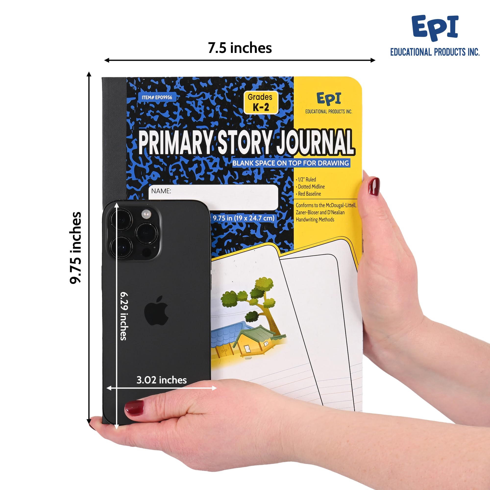 Premium EPI Marble Hardcover Primary Ruled Composition Notebook - 200 Pages (100 Sheets), 9.75