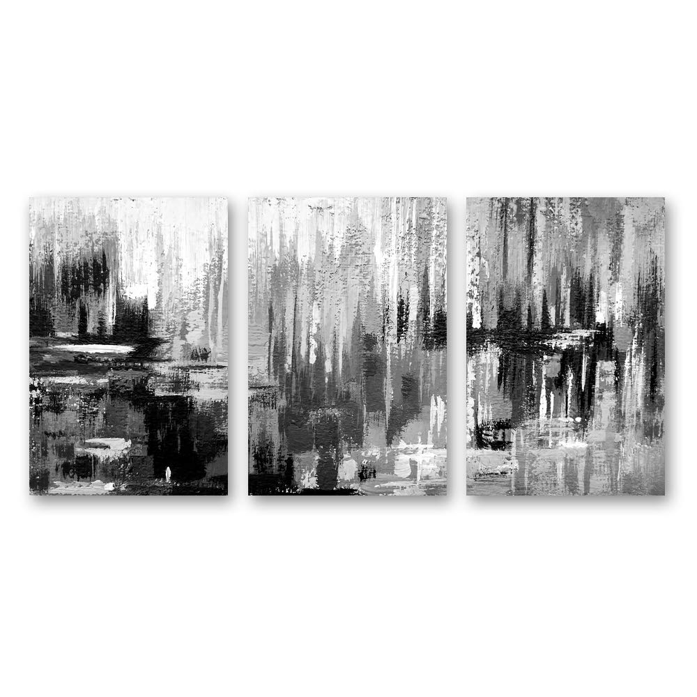 Abstract Black and White 3-Panel Canvas Wall Art - Modern Framed Paintings for Bedroom & Living Room Decor (24
