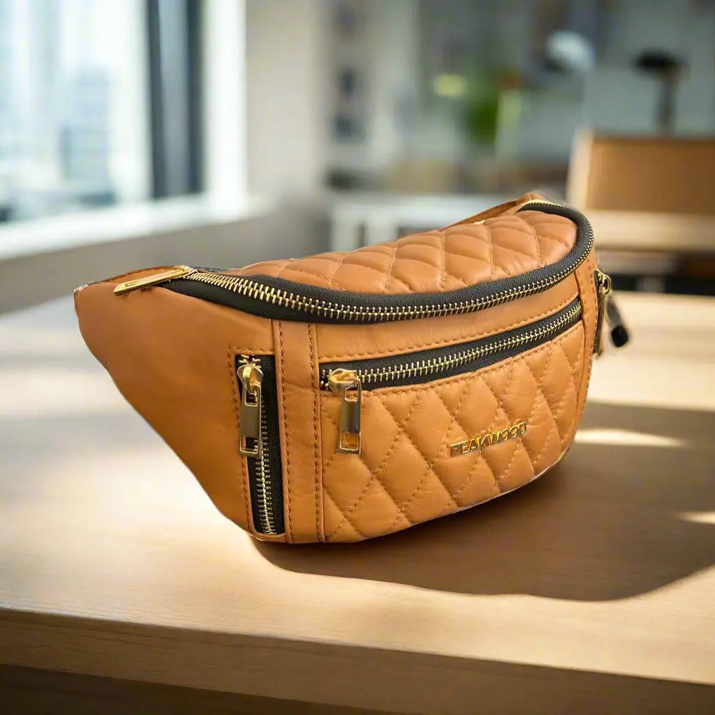 Quilted Sheep Leather Waist Bag for Men & Women - Vintage Crossbody Fanny Pack - Perfect for Travel, Hiking, and Everyday Use