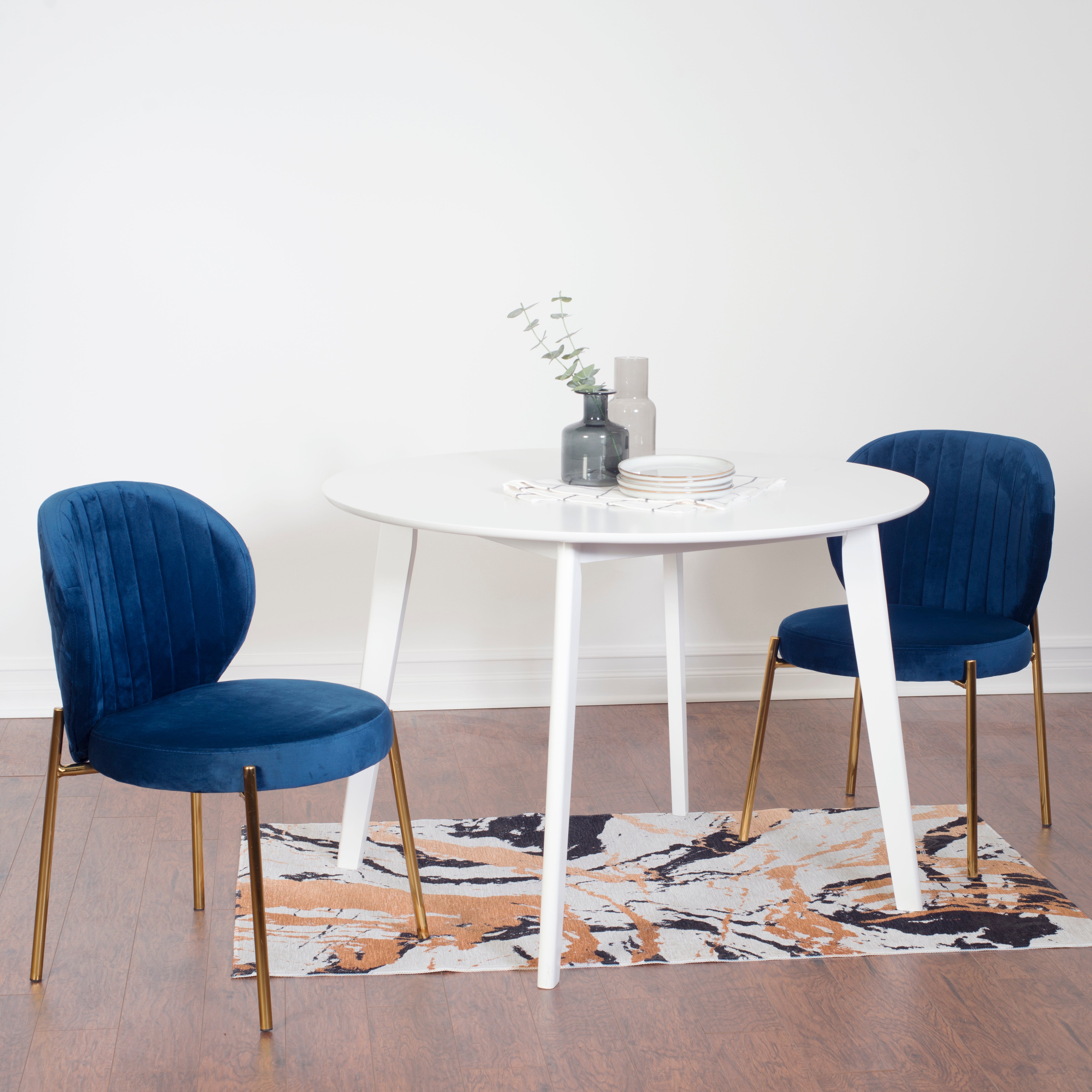 Roundhill Furniture Amoa Contemporary 3-Piece White Round Dining Table Set with 2 Chairs - Perfect for Small Spaces, Breakfast Nooks & Modern Apartments