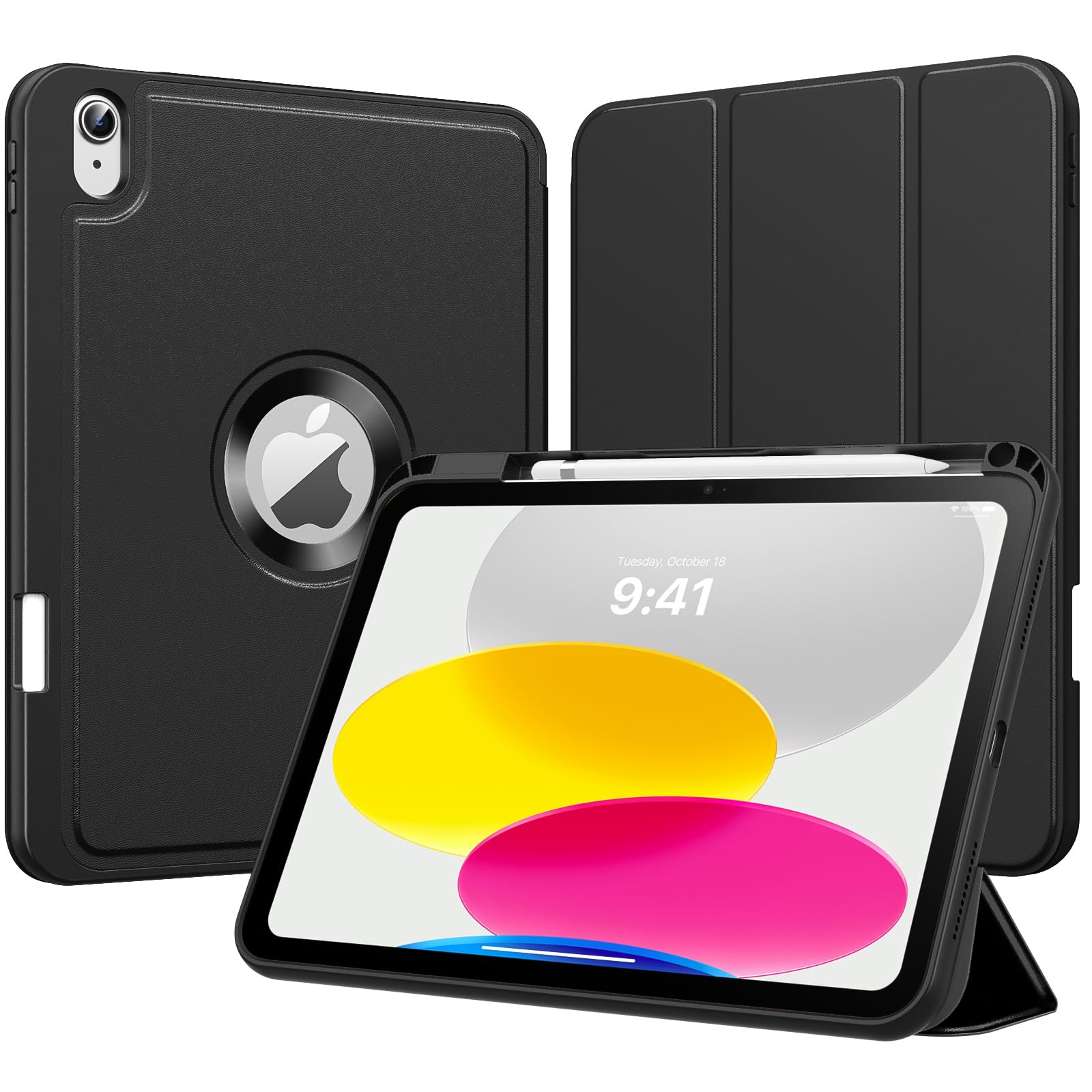 MoKo iPad 11th Gen (2025) & 10th Gen (2022) Case - 11-inch/10.9-inch Protective Trifold Cover with Pencil Holder, Soft TPU Back, Auto Wake/Sleep - Perfect for Work, School & Travel - Black