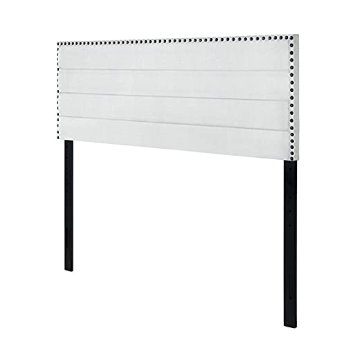 Light Gray Fabric Upholstered King Size Headboard with Horizontal Channeled Design and Nailhead Trim - Perfect for Modern Bedroom Decor and Hotel Style Bedrooms
