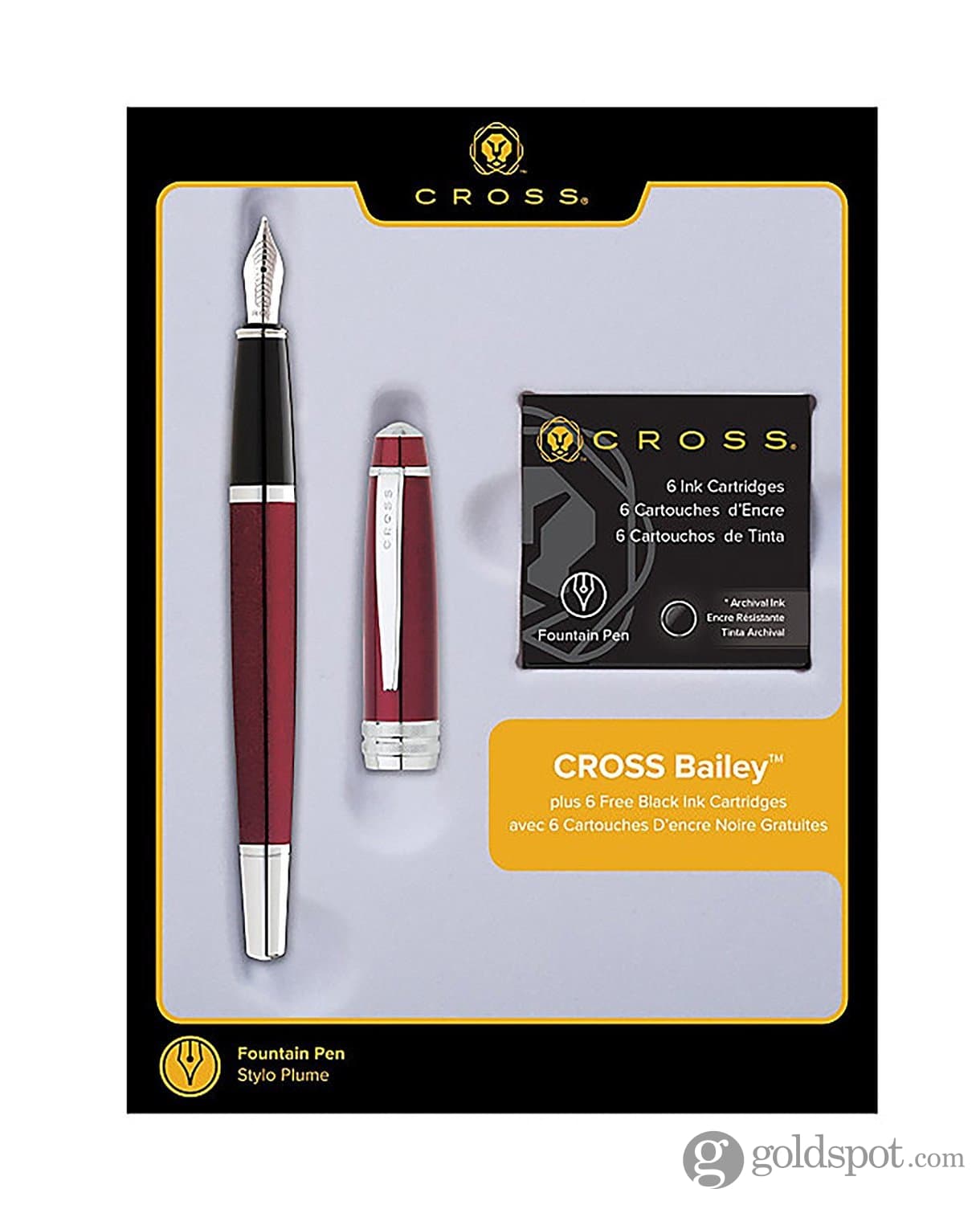 Premium Cross Bailey Fountain Pen - Red Lacquer Finish, Medium Nib for Smooth Writing | Ideal for Business, Calligraphy & Gift Giving