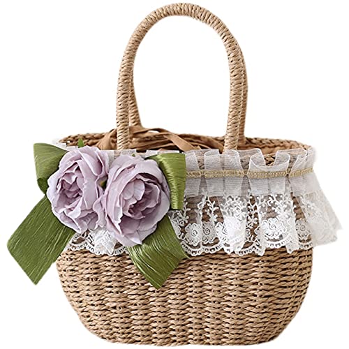 Stylish Summer Straw Handbag for Women - Cute Lolita Beach Clutch with Flower Design, Perfect for Weddings, Vacations & Outdoor Events | Lightweight & Fashionable